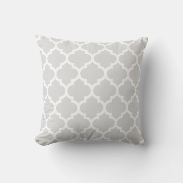 Light Grey White Moroccan Quatrefoil Pattern #5 Throw Pillow (Front)
