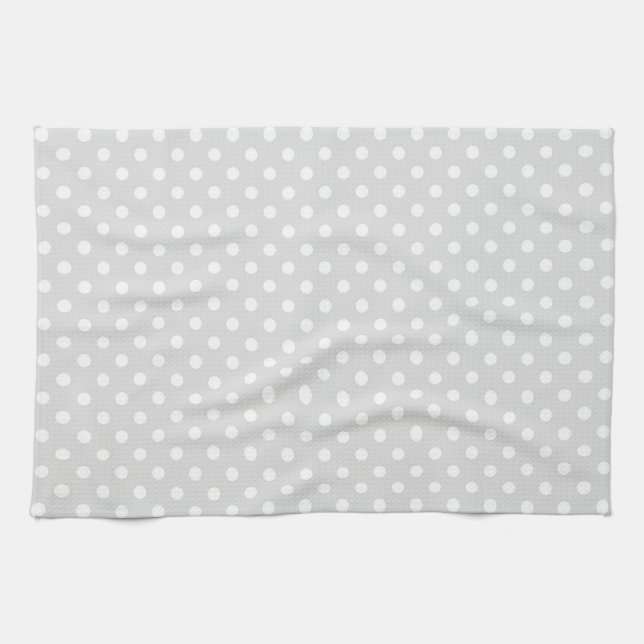 Light Grey White Polka Dot Pattern Kitchen Towel (Horizontal)