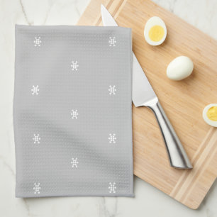Light Grey White snowflakes pattern Christmas Kitchen Towel