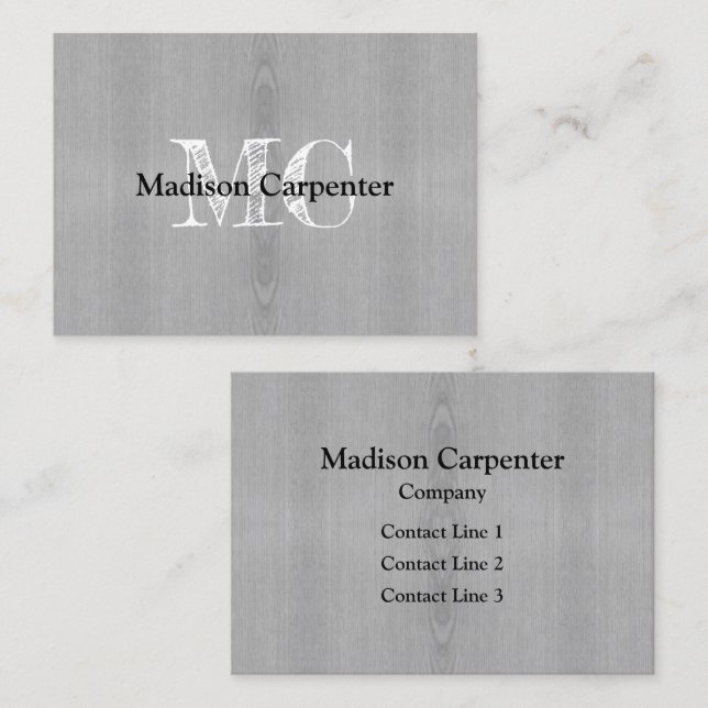 Light grey wood grain Carpenter Monogram Business Card (Front/Back)