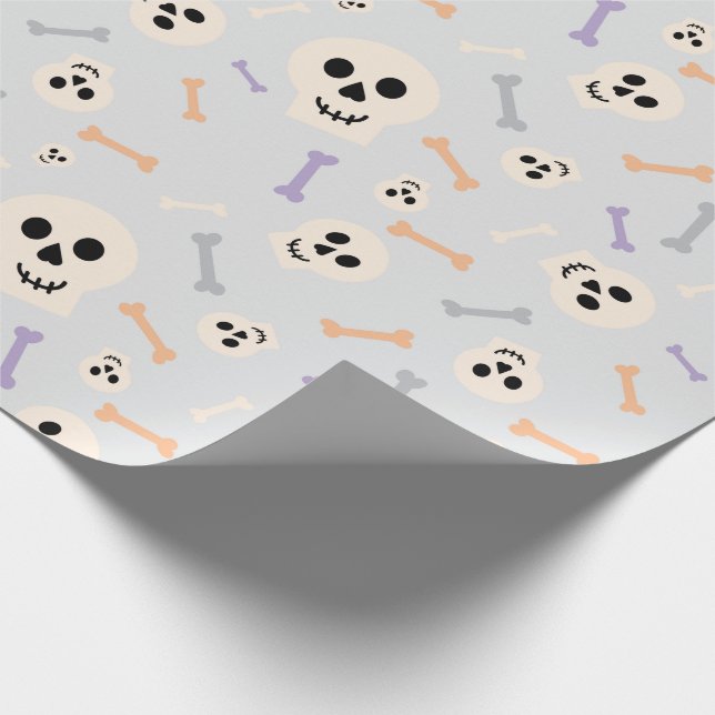 Light Grey Wrapping Paper with Skulls and Bones (Corner)