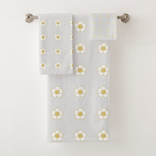 light grey yellow and white Buttercup Flowers Bath Towel Set