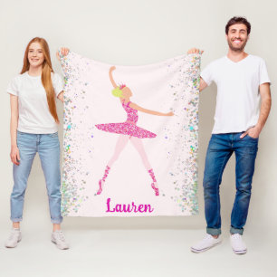 Light Hair Pink Glitter Dress Ballerina Crown Fleece Blanket