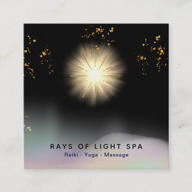 *~* Light Healing Rays Rainbow  Energy Stars Square Business Card (Front)