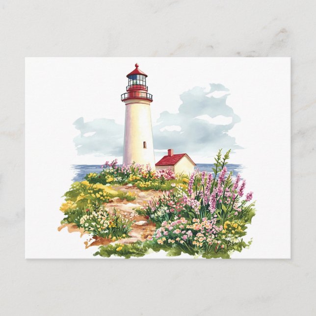 Light House in Spring Watercolor Postcard (Front)