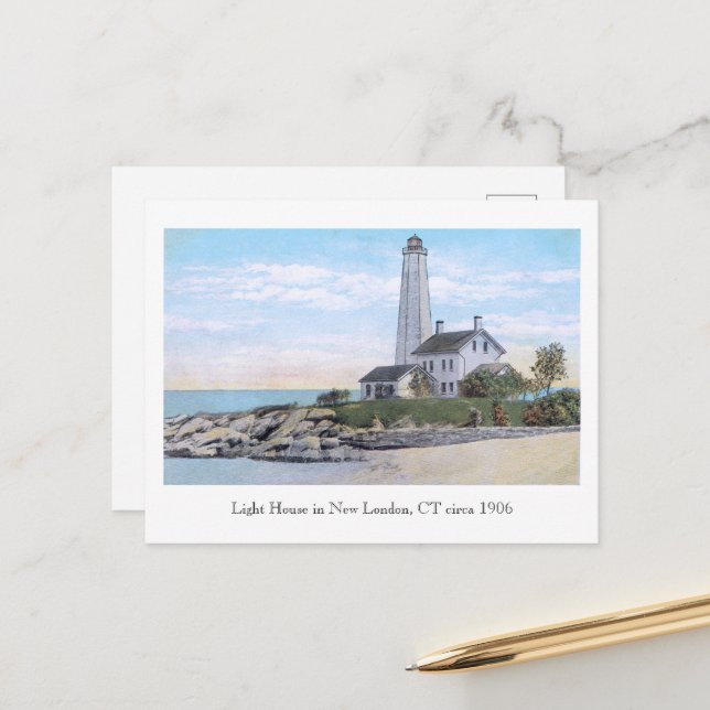 Light House New London CT  Postcard (Front/Back In Situ)