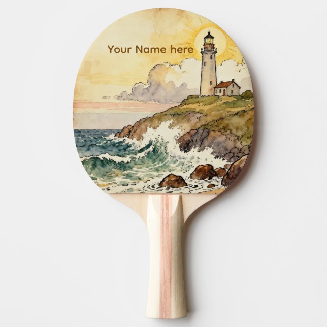 Light House on a Hill, Over Looking the Waves Ping Pong Paddle (Front)