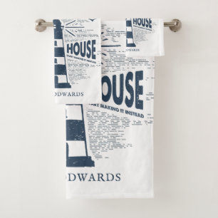 Light House Personalized Family Name  Bath Towel Set