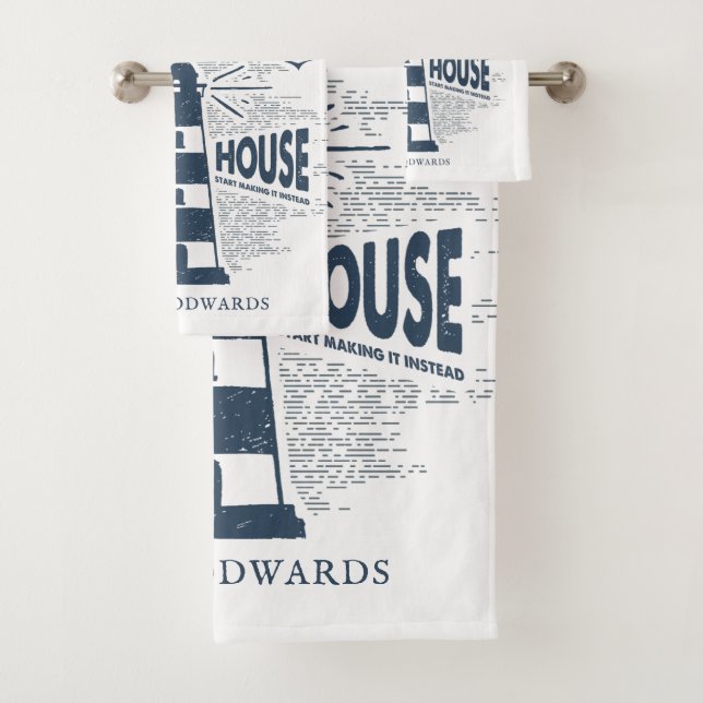 Light House Personalized Family Name  Bath Towel Set (Insitu)