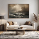 Light in the Storm Canvas Print<br><div class="desc">Seascape with powerful waves and sunbeams breaking through dramatic clouds. Sepia tones create a melancholic and inspiring atmosphere. Perfect for decoration,  posters and wall art. A work that conveys strength,  hope and the untamed beauty of nature in its wildest form.</div>