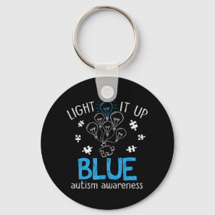 Light It Up Blue Autism Awareness Autistic Puzzle Keychain