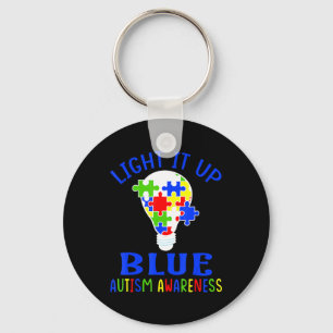 Light It Up Blue Autism Awareness Autistic Puzzle Keychain