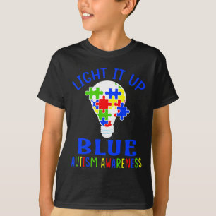Light It Up Blue Autism Awareness Autistic Puzzle T-Shirt