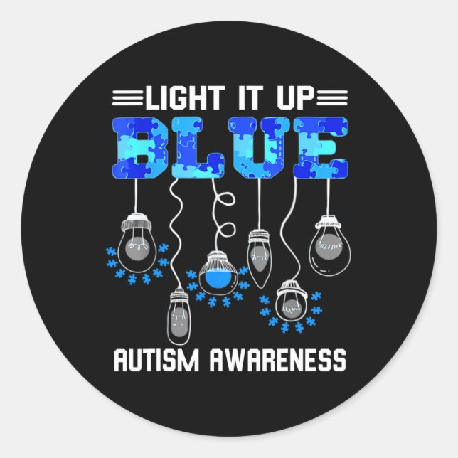 Light It Up Blue Autism Awareness  Classic Round Sticker (Front)