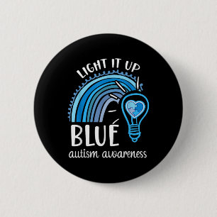 Light It Up Blue Autism Awareness Month Rainbow Pu 2 Inch Round Button
