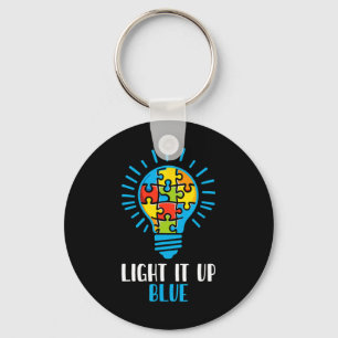 Light It Up Blue Autism Awareness Puzzle Light Bul Keychain