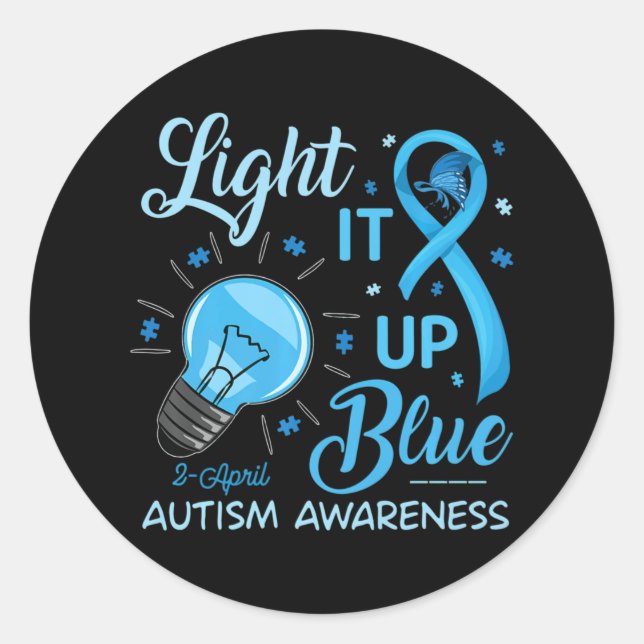 Light It Up Blue Autism Awareness Puzzle Men Women Classic Round Sticker (Front)