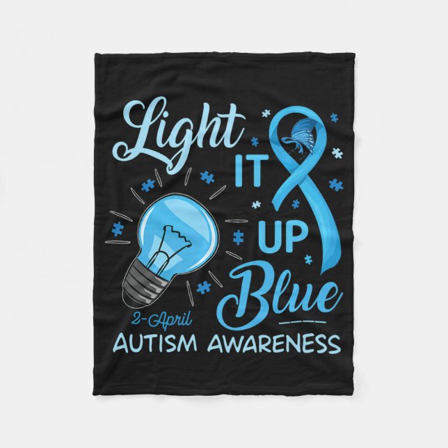 Light It Up Blue Autism Awareness Puzzle Men Women Fleece Blanket (Front)