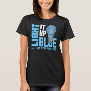 Light It Up Blue Autism Awareness Puzzle Piece Rib T-Shirt