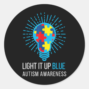 Light It Up Blue Autism Awareness Ribbon Puzzle Pi Classic Round Sticker
