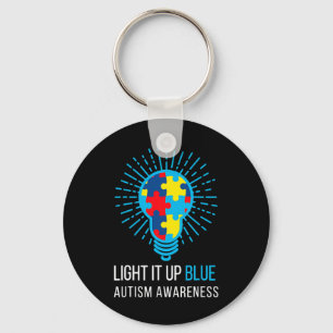 Light It Up Blue Autism Awareness Ribbon Puzzle Pi Keychain