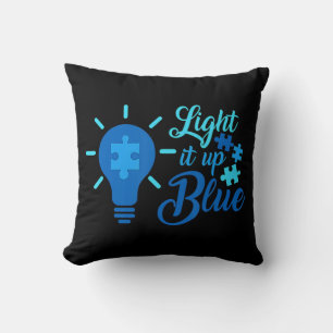 Light It Up Blue Autism Awareness Ribbon Puzzle Pi Throw Pillow