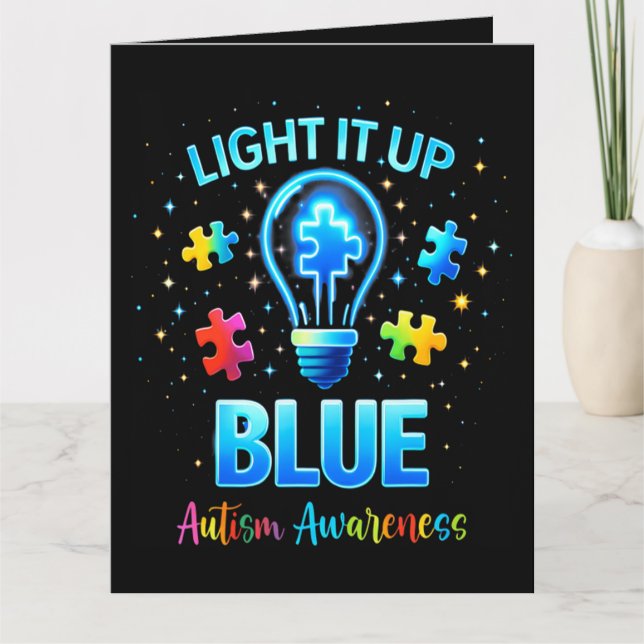 Light It Up Blue Autistic Autism Awareness Card (Front)