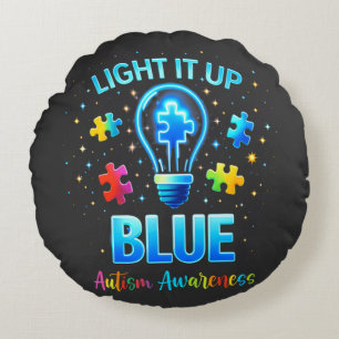 Light It Up Blue Autistic Autism Awareness Round Pillow