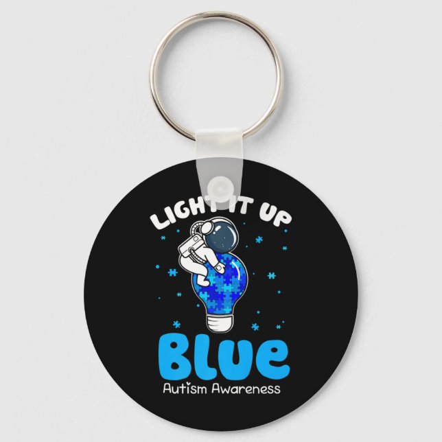 Light It Up Blue Funny Puzzle Piece Autism Awarene Keychain (Front)