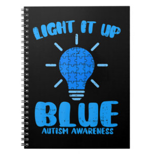 Light It Up Blue Funny Puzzle Piece Autism Awarene Notebook