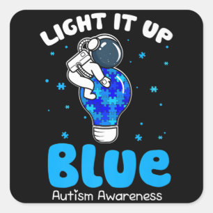 Light It Up Blue Funny Puzzle Piece Autism Awarene Square Sticker