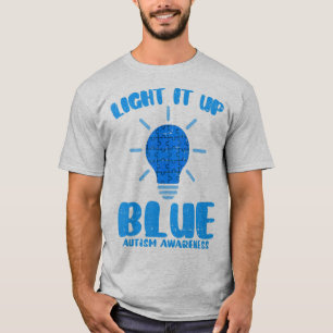 Light It Up Blue Funny Puzzle Piece Autism Awarene T-Shirt