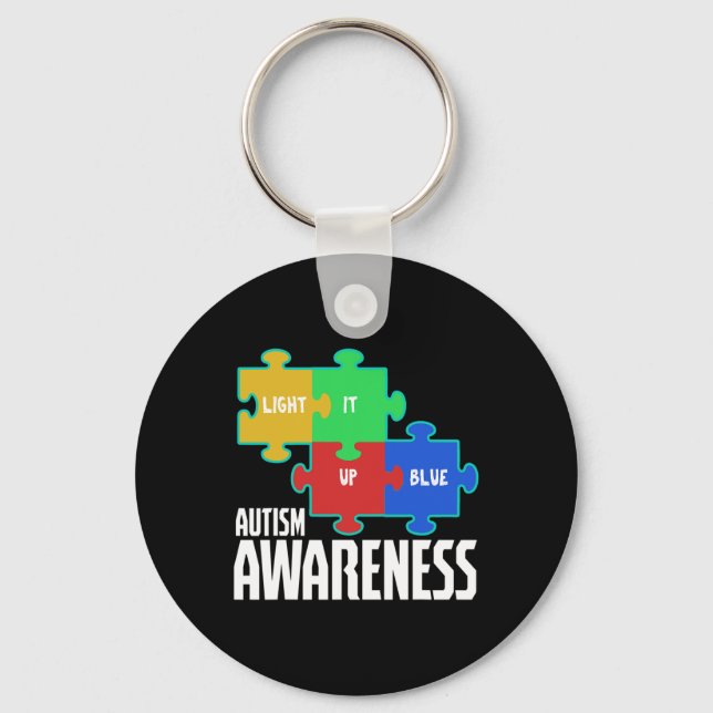 Light It Up Blue Puzzle Inspirational Autism Aware Keychain (Front)