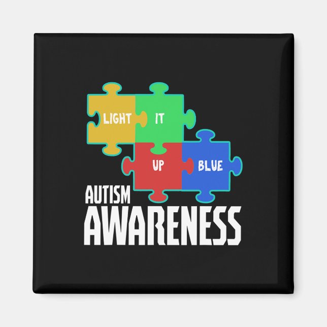 Light It Up Blue Puzzle Inspirational Autism Aware Magnet (Front)