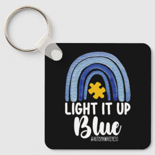 Light It Up Blue Rainbow Autism Awareness Family Keychain