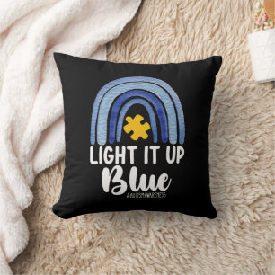Light It Up Blue Rainbow Autism Awareness Family Throw Pillow