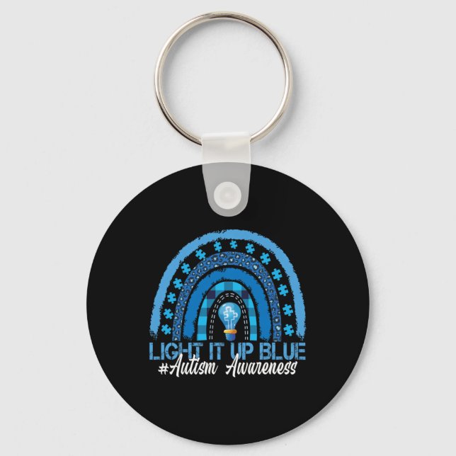 Light It Up Blue Rainbow Autism Awareness  Keychain (Front)