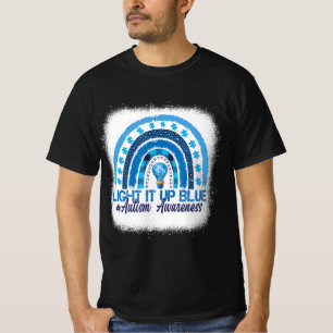 Light It Up Blue Rainbow Bleached Autism Awareness T-Shirt