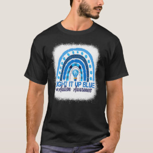 Light It Up Blue Rainbow Bleached Autism Awareness T-Shirt
