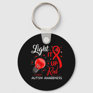Light It Up Red Autism Awareness Ribbon Puzzle Pie Keychain