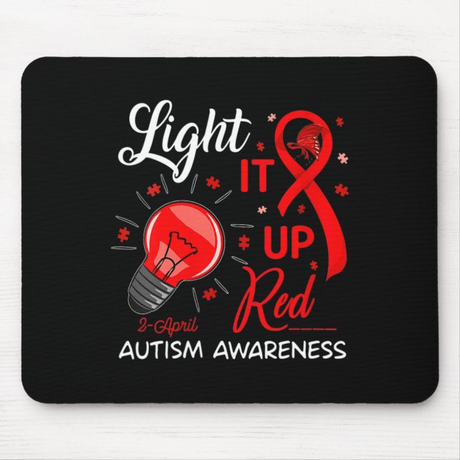 Light It Up Red Autism Awareness Ribbon Puzzle Pie Mouse Pad (Front)