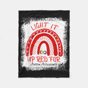 Light It Up Red For Autism Awareness Acceptance Re Fleece Blanket