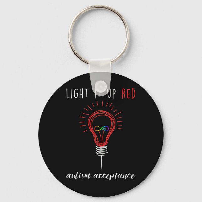 Light It Up Red For Autism Awareness Acceptance Re Keychain (Front)
