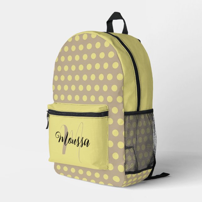 Light Khaki Colour - Initial Letter Name Monogram  Printed Backpack (Back Corner Right)