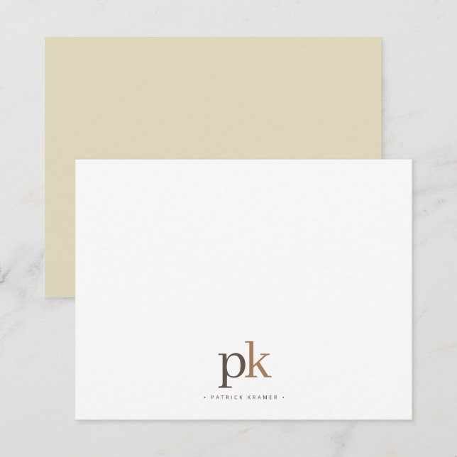 Light Khaki Modern Neutral Brown Monogram Card (Front/Back)