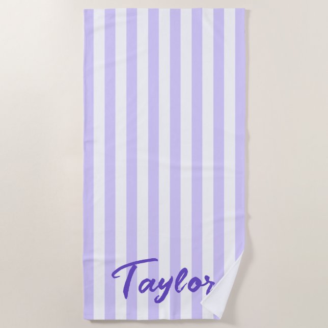 Light Lavender and White Cabana Stripe Beach Towel (Front)