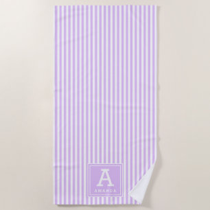 Light Lavender Cabana Stripes Monogrammed Initial Beach Towel