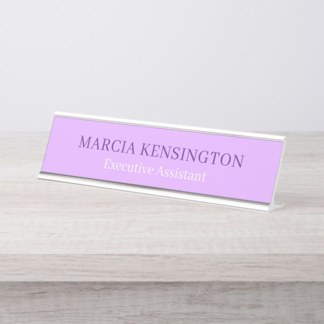 Light Lavender Lilac Modern Professional Desk Name Plate (Front)