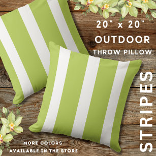 Light Leaf Green And White Awning Striped Outdoor Pillow