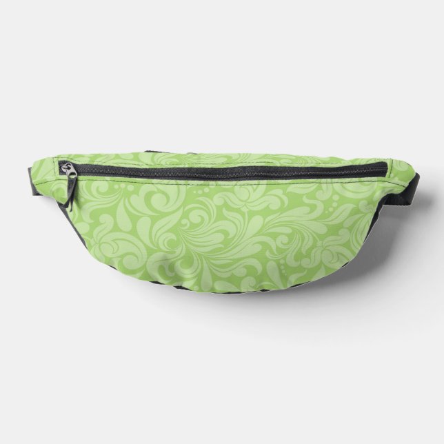 LIGHT LEAF GREEN ORNATE FLOURISH PATTERNS FANNY PACK (Lay Down)